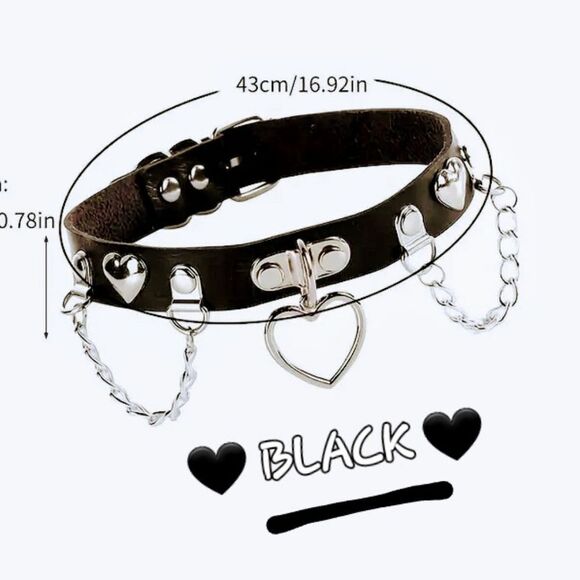 PURPLE, PINK or BLACK Heart Pendant Choker Necklace - Picture 5 of 12